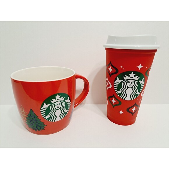 Starbucks Other - Set of 2 Starbucks Coffee Mug Christmas Tree Mug Cup 2020 2013 18oz 16oz